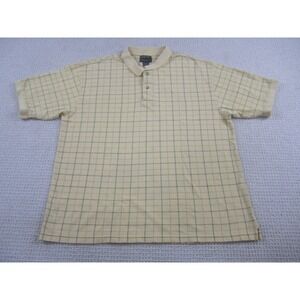 Van Heusen Shirt‎ Mens XL Yellow Polo Short Sleeve Casual Collared Checkered